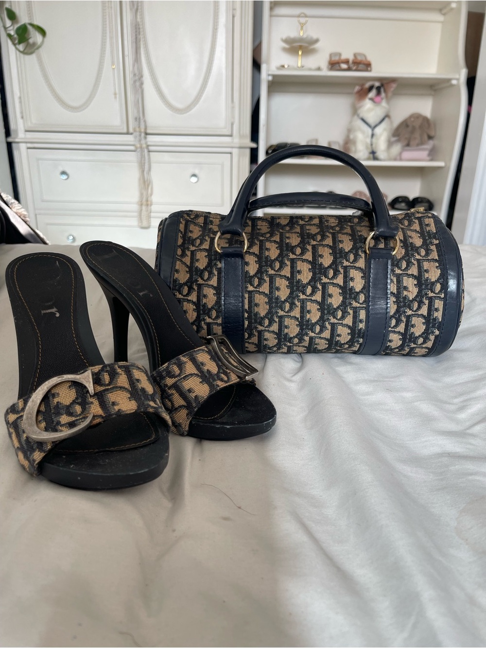 Dior Monogram Barrel Bag in Navy and Tan